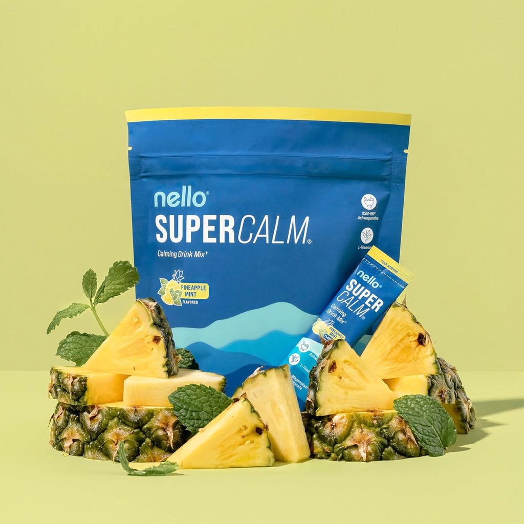 Supercalm Drink Mix – Ashwagandha KSM-66, Magnesium Glycinate, L-Theanine, Vitamin D3 – Pineapple Mint Flavor (20 Travel Packets)