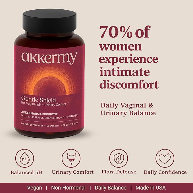 Gentle Shield Vaginal & Urinary Probiotic for Women with Akkermansia, L. Crispatus, Cranberry, & D-Mannose - Supports Vaginal pH Balance, Urinary Comfort & Flora Defense - 60 Day Supply | Made in USA