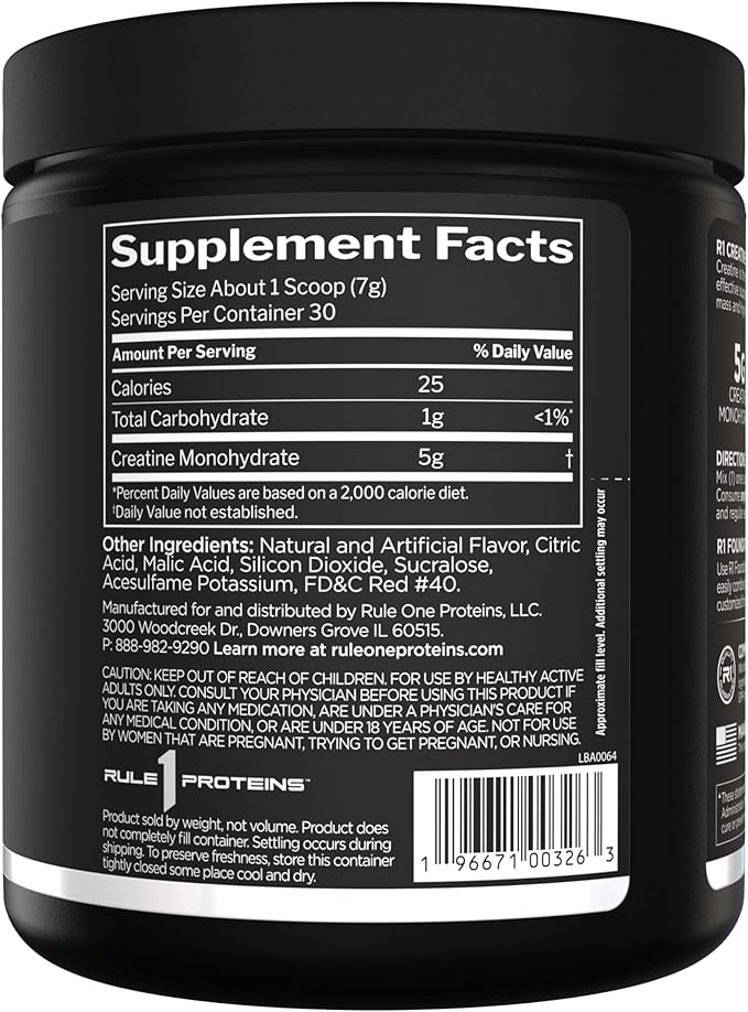 Rule 1 Creatine Powder – Pure Micronized Creatine Monohydrate for High-Intensity Exercise and Lean Body Mass Support, Flavored and Unflavored (30 Servings, Fruit Punch)