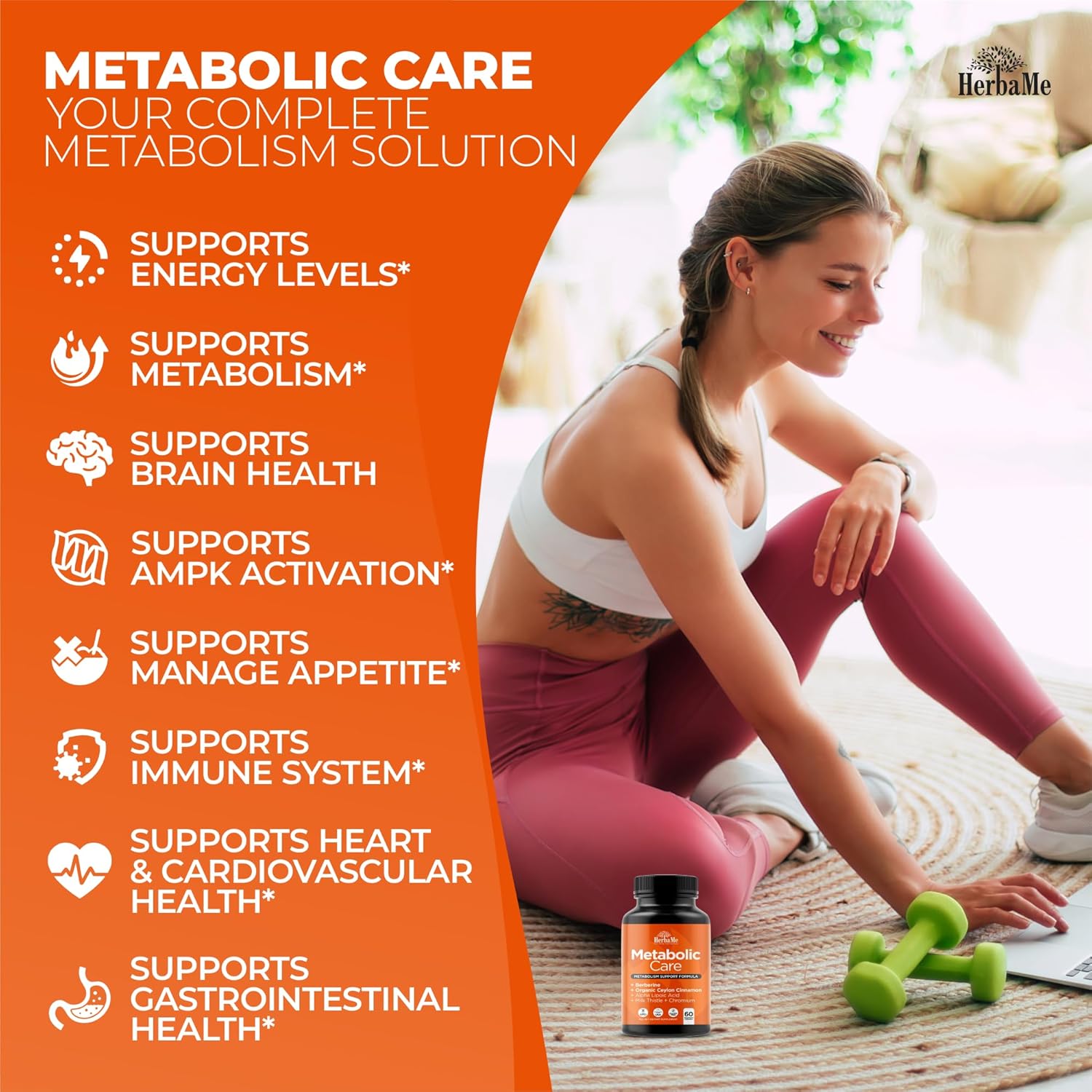 Berberine Supplement with Ceylon Cinnamon, Chromium, Alpha Lipoic Acid, Metabolic Care Supports Metabolism & Cardiovascular Health and Immune System, Helps Maintain Steady Energy Levels