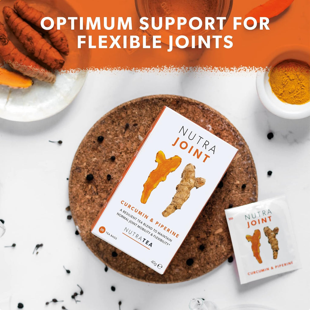Nutra Tea NutraJoint – Joint Care Tea – Joint Mobility and Flexibility – Curcumin, Green Tea and Piperine – 20 Enveloped Tea Bags – Herbal Infusion – 1 Pack