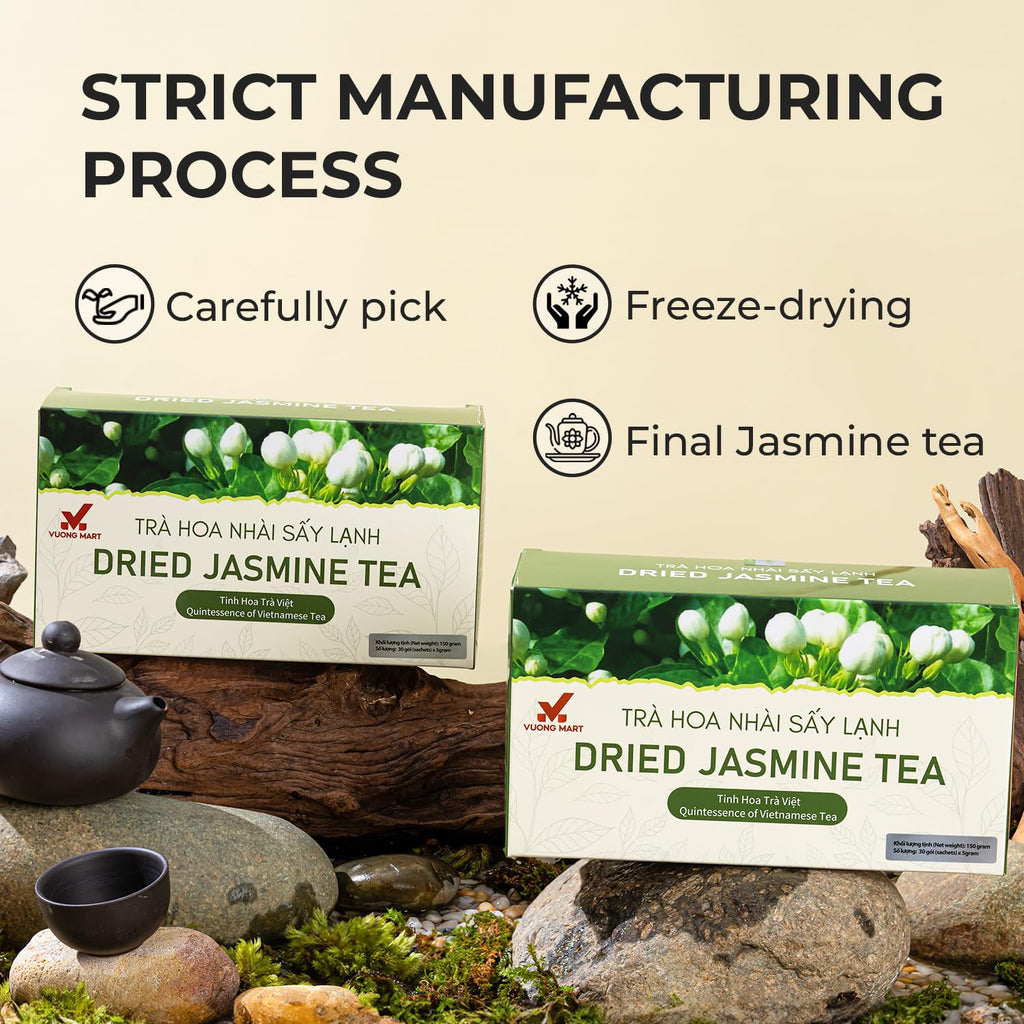 VUONGMART Dried Jasmine Buds Tea, 100% Hand Pick, Stevia, Honeyydew, Heat Pump Drying, Organic Herbal Tea, 30 Tea Bags, Gluten Free, Dairy Free, Sugar Free & Natural, Energy Boost & Health Support
