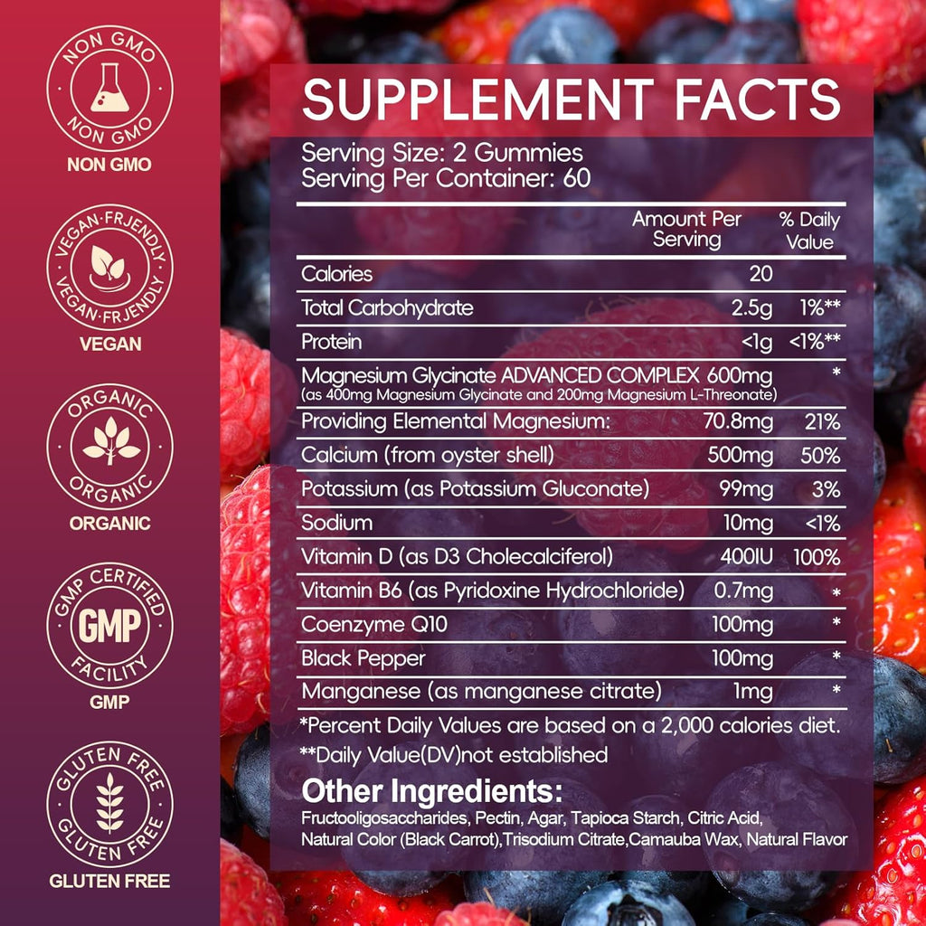 Magnesium Glycinate Gummies 600mg High Absorption