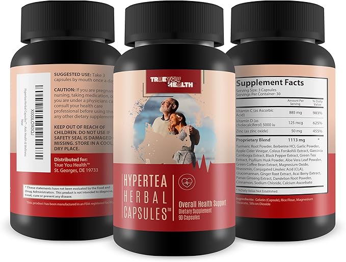 Hypertea Herbal Capsules - Overall Heath Support, Organ Support, & Immune Support - 20+ Herbs, Vitamins, & Minerals - Promote a Healthy Body & Body Functions - Use Daily to Aid Health & Wellness