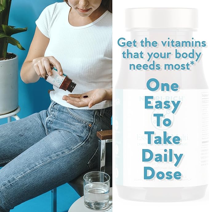 Nutri-Rich Essentials Multi | Multivitamin Supplement with Fish Oil Omega-3 for Men and Women, Supports Energy, Immune Health, Vitamin A, C, D3, E, K2, and Zinc, Non-GMO, Gluten Free (60 Count)