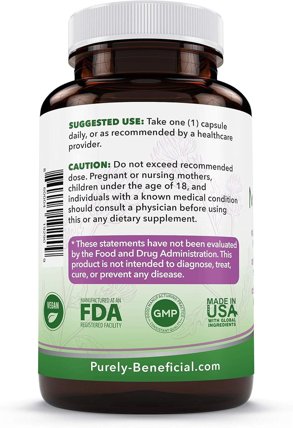 PURELY beneficial Organic Milk Thistle Capsules, 50:1 Milk Thistle Extract, Silybum Marianum 25000 mg Strength, Liver Cleanse & Antioxidant Support, 120 Veg Capsules, Vegan & Non-GMO