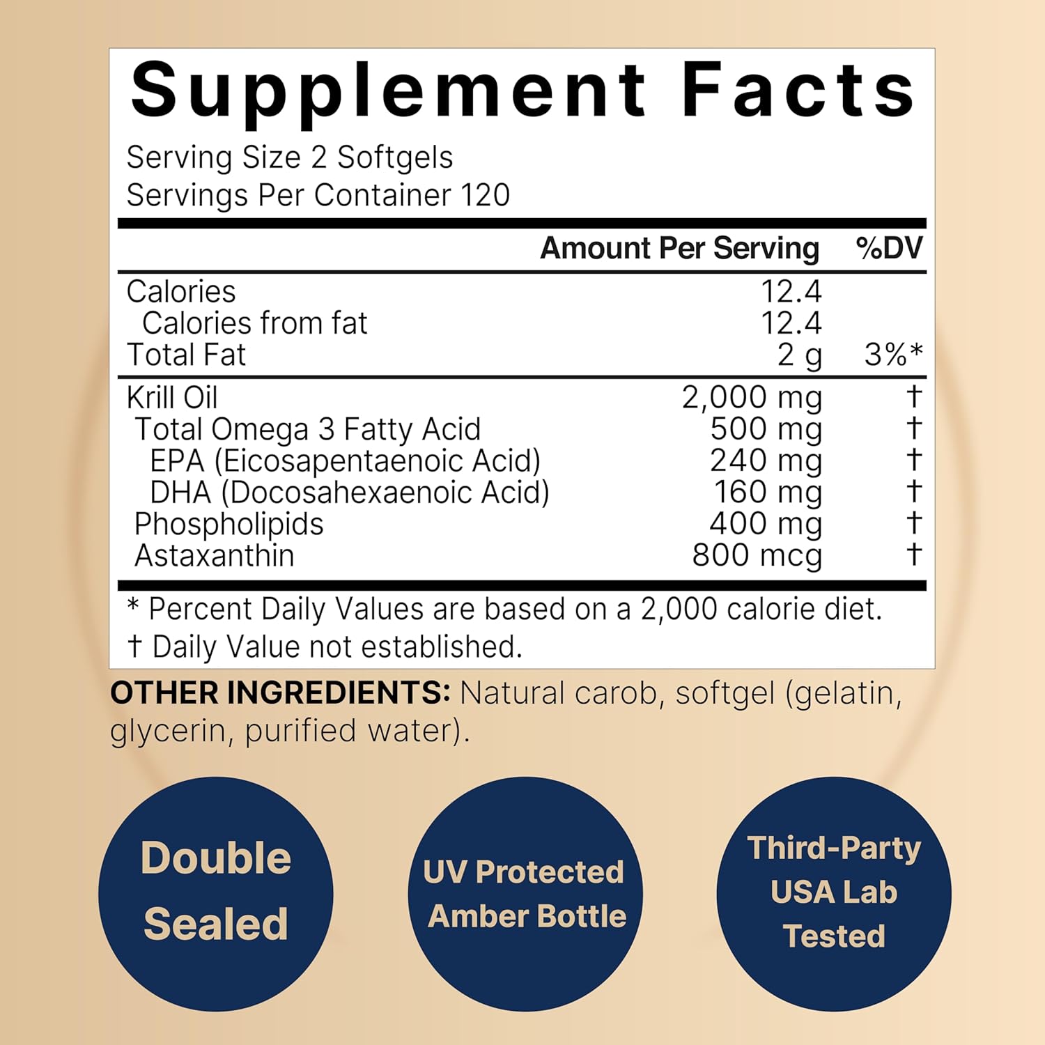 Antarctic Krill Oil 2000mg Supplement, 240 Softgels, 3X Strength Natural Source of Omega-3s, EPA 240mg + DHA 160mg + Astaxanthin 800mcg – No Fishy Aftertaste – Mercury Free & Non-GMO