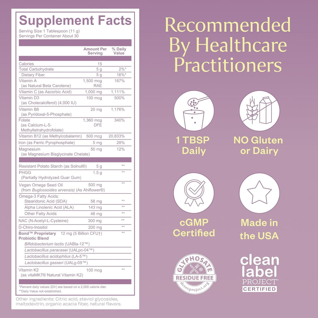 BOND Hormone Balance for Women - Daily Balance Multivitamin Drink w/Prenatal Vitamins for Hormone Harmony, Nutrient Levels, Mood - Folate, B6, B12, Probiotics, Inositol - Womens Multivitamin, 30 ct