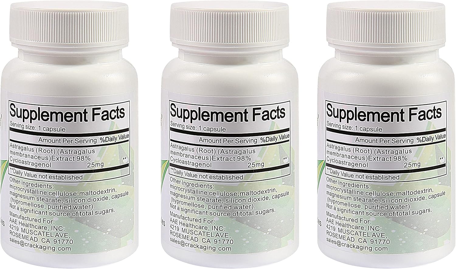 Crackaging Super-Absorption Cycloastragenol 98% | Telomere activator Supplements | Telomere lengthening Supplements | Immune Booster | 25mg/Cap, 90 Caps in 3 Bottles