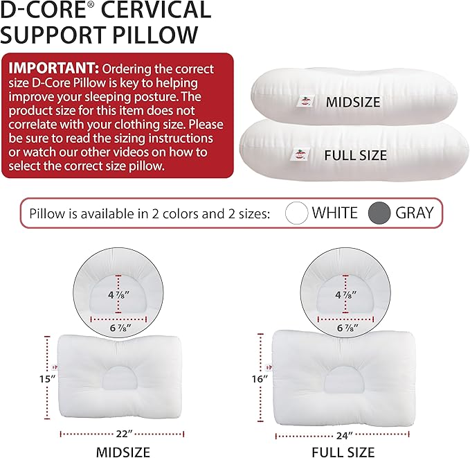 Core Products D-Core Cervical Neck Pillow - Extra Firm Orthopedic Support for Neck Discomfort, Back Sleepers, Dual Neck Rolls, Cervical Alignment, Full Size, Assembled in USA