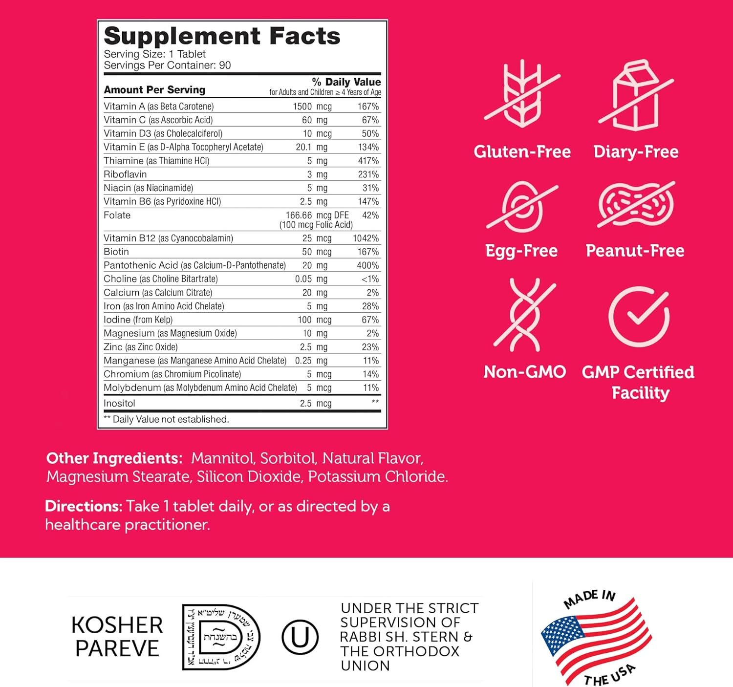 Zahler Kids Multivitamin Chewable Vitamin Tablet - Complete One Daily Kids Vitamins Supplement - Contains 20+ Minerals & Vitamins for Kids & Toddlers - Kosher Multivitamins Cherry Flavor (90)