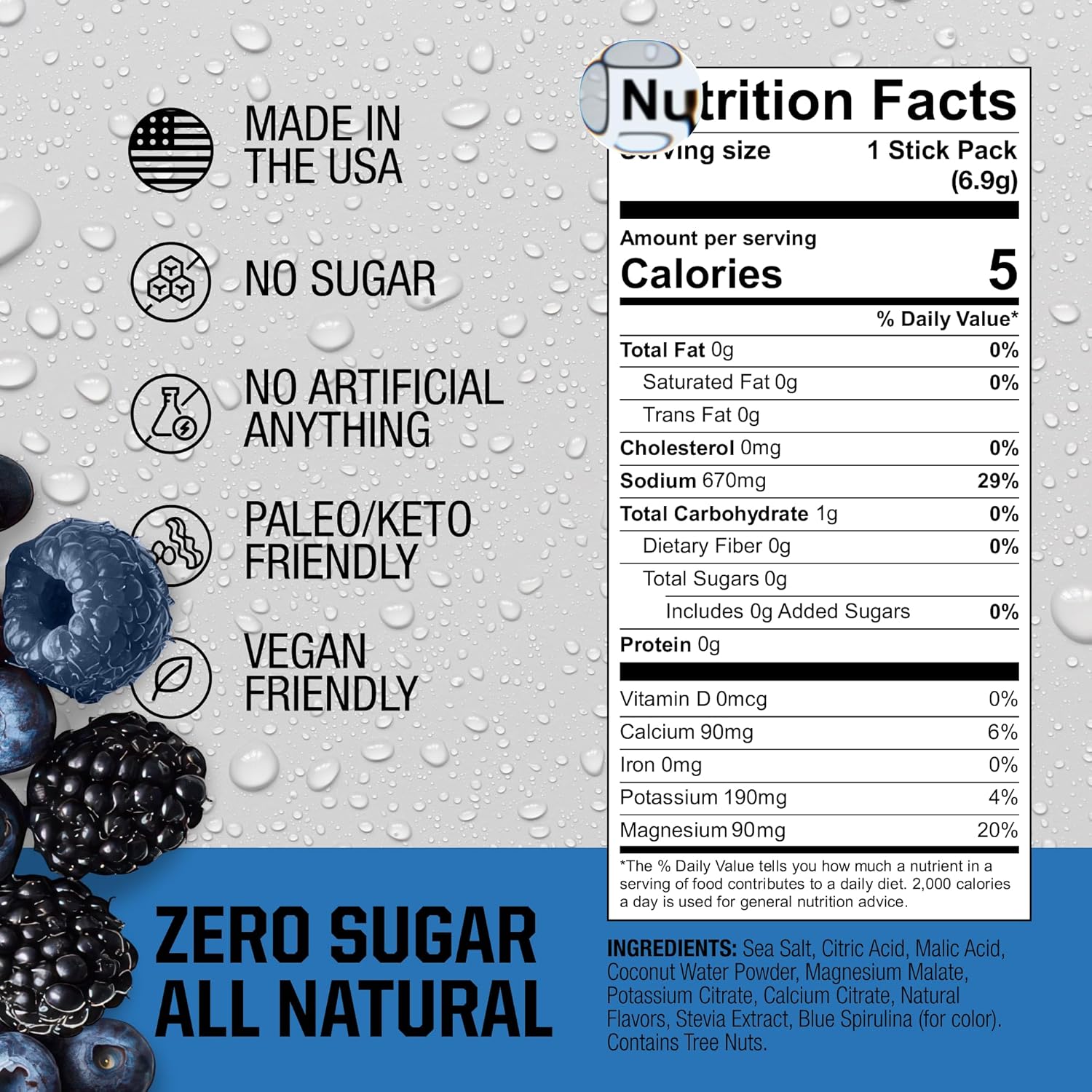 Fire Science Fire Salt Hydration Sticks, Electrolytes & Coconut Water, Hydration Drink Mix with Magnesium, Potassium & Sodium, Zero Sugar, Single Serve On the Go Packs, Blue Raspberry Flavor, 32 Count