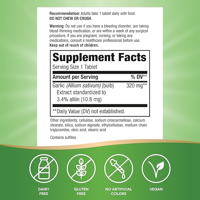 Nature's Way Garlinase 5000, Garlic Extract, Supports Heart Health*, Odorless Garlic Supplements, Vegan, 100 Tablets