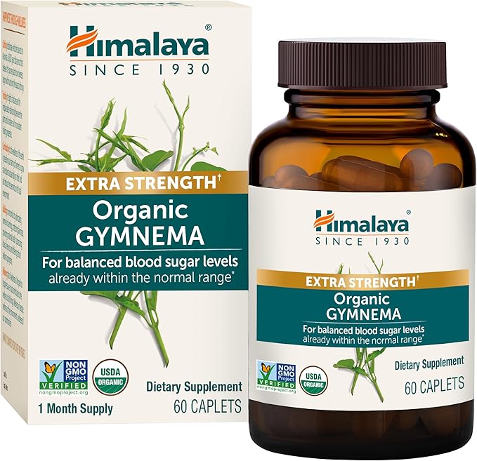 Himalaya Extra Strength Organic Gymnema Sylvestre, 30 Day Supply - Herbal Metabolism Support - USDA Organic, Additive Free, Non-GMO, Vegan, Gluten Free, 1,085 mg, 60 Caplets