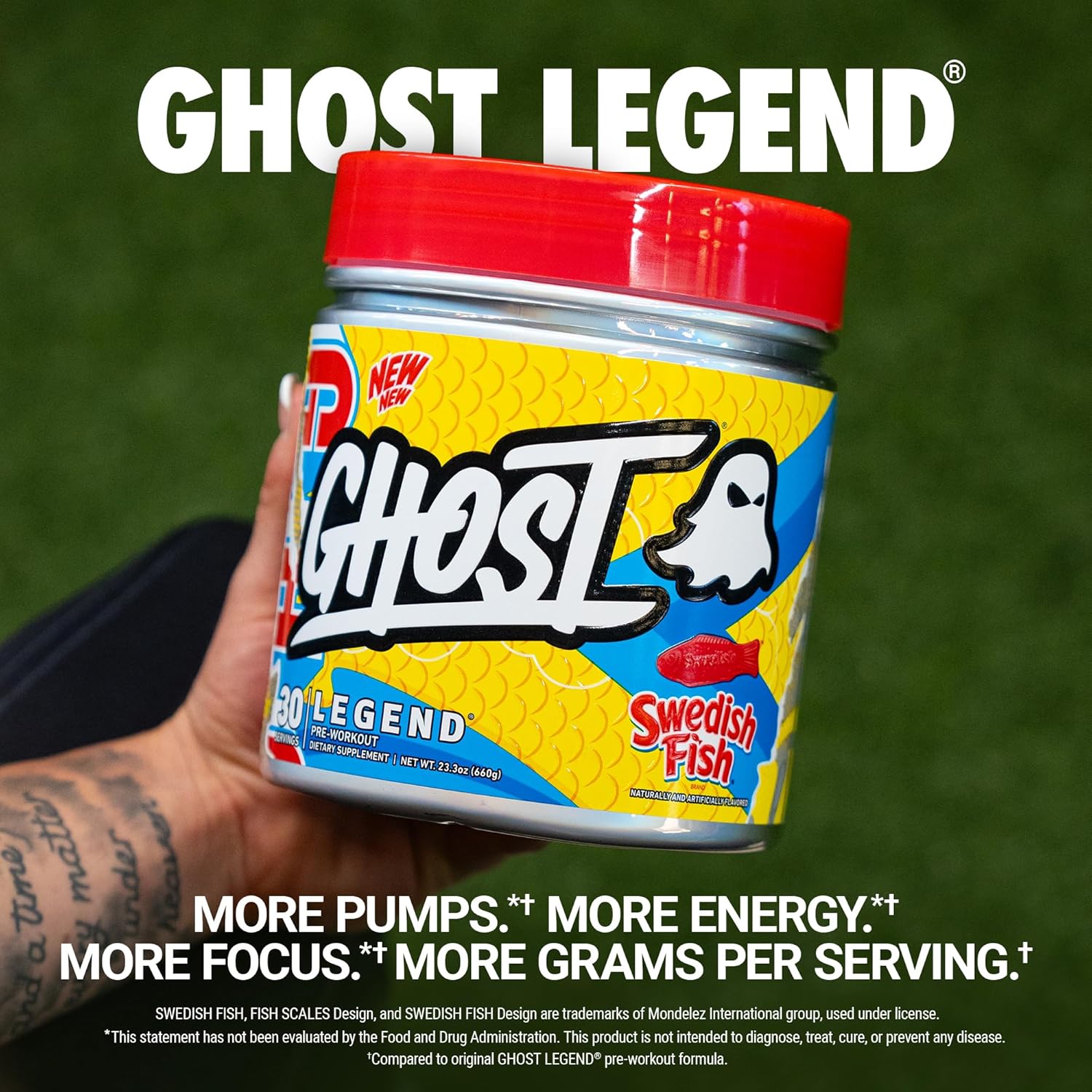 GHOST Legend Pre-Workout Powder, Swedish Fish - 30 Servings – Pre-Workout for Men & Women with Caffeine, Choline, L-Citrulline, & Beta Alanine for More Pumps, Energy & Focus - Vegan Friendly
