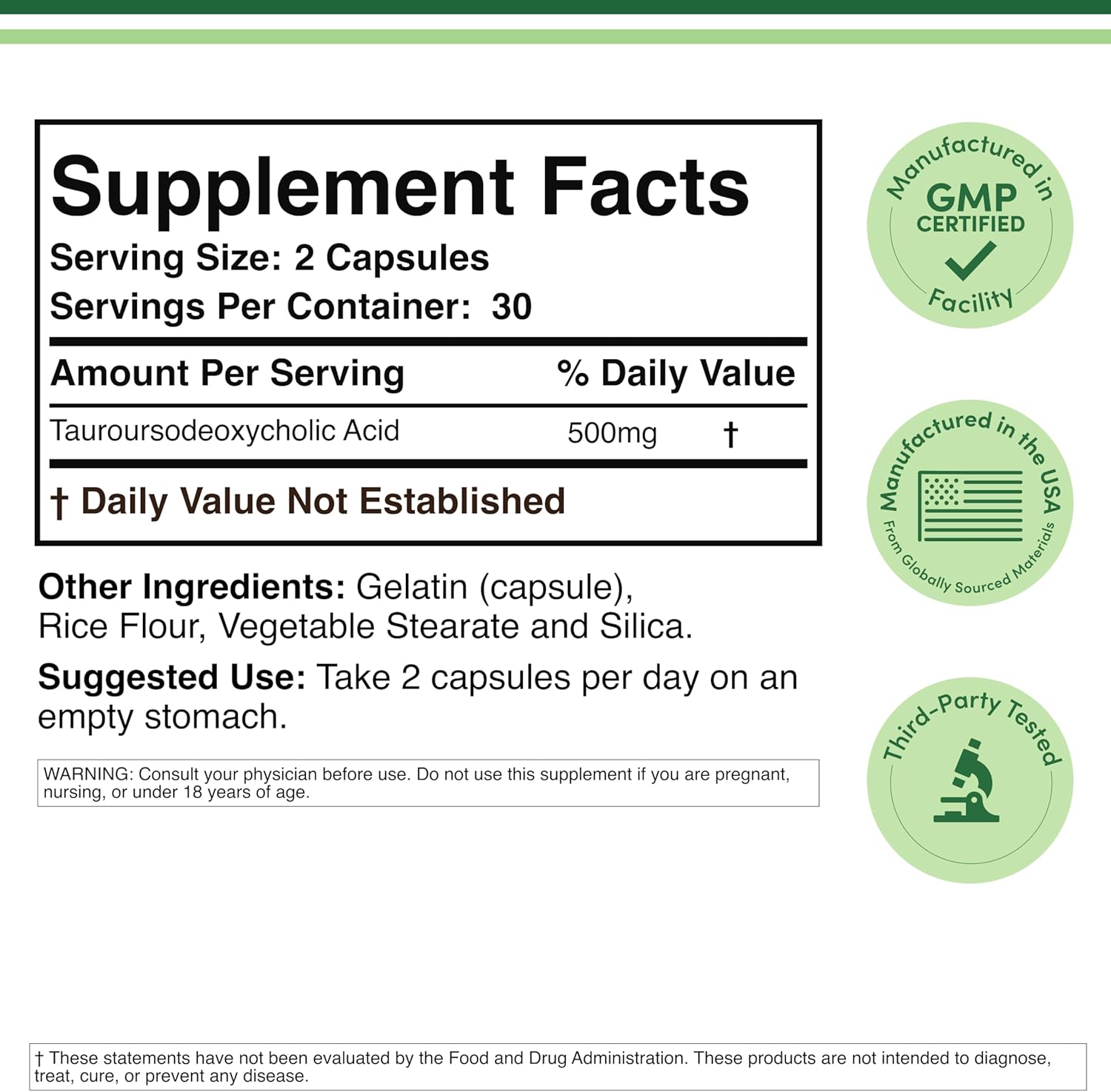 TUDCA Bile Salts Liver Support Supplement, 500mg Servings, Liver and Gallbladder Cleanse Supplement (60 Capsules, 250mg) Genuine Bile Acid TUDCA with Strong Bitter Taste by Double Wood