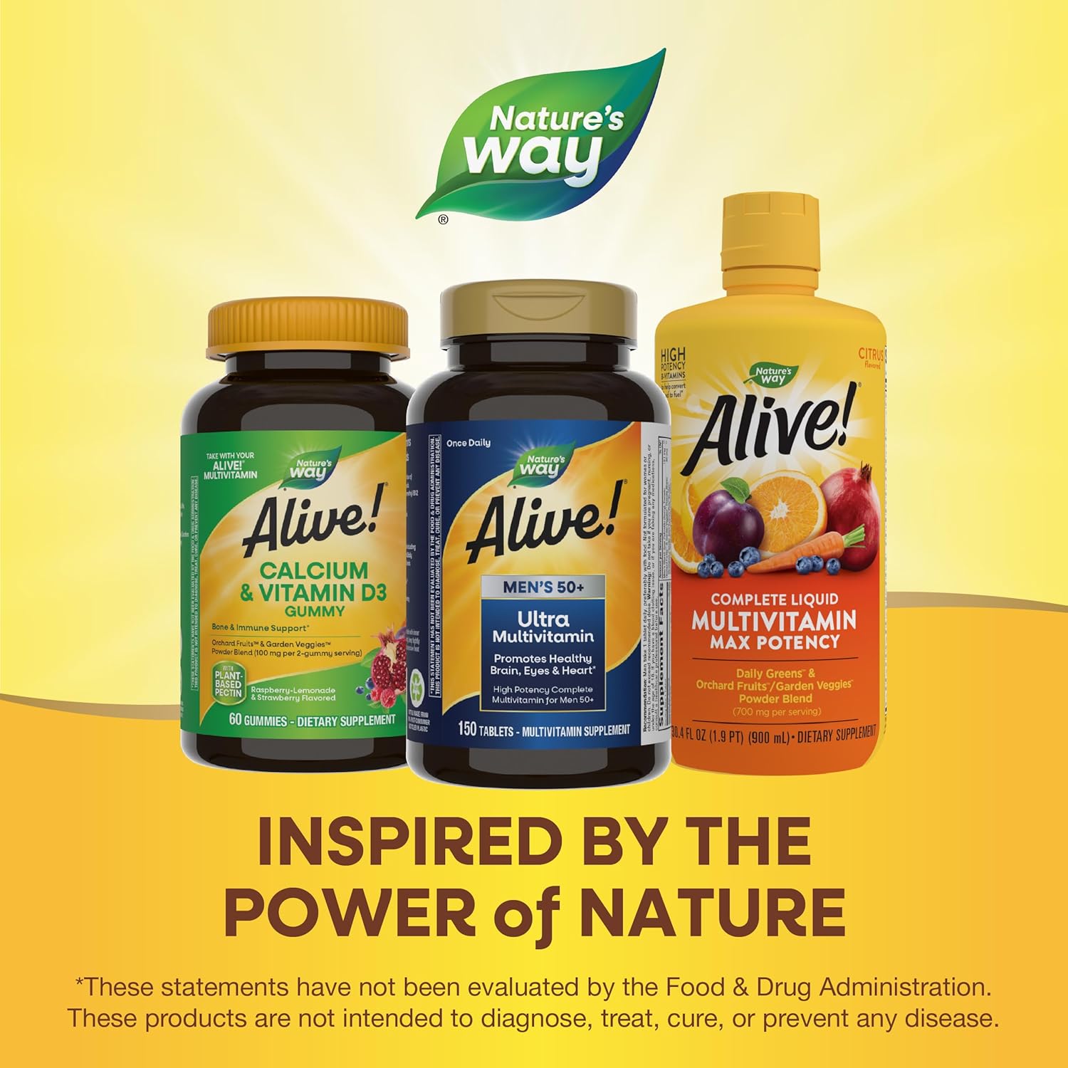Nature's Way Alive! Men’s 50+ Daily Ultra Multivitamins, High Potency Formula, Supports Healthy Brain, Eyes & Heart*, with Methylated Vitamin B12, Gluten-Free, 150 Tablets
