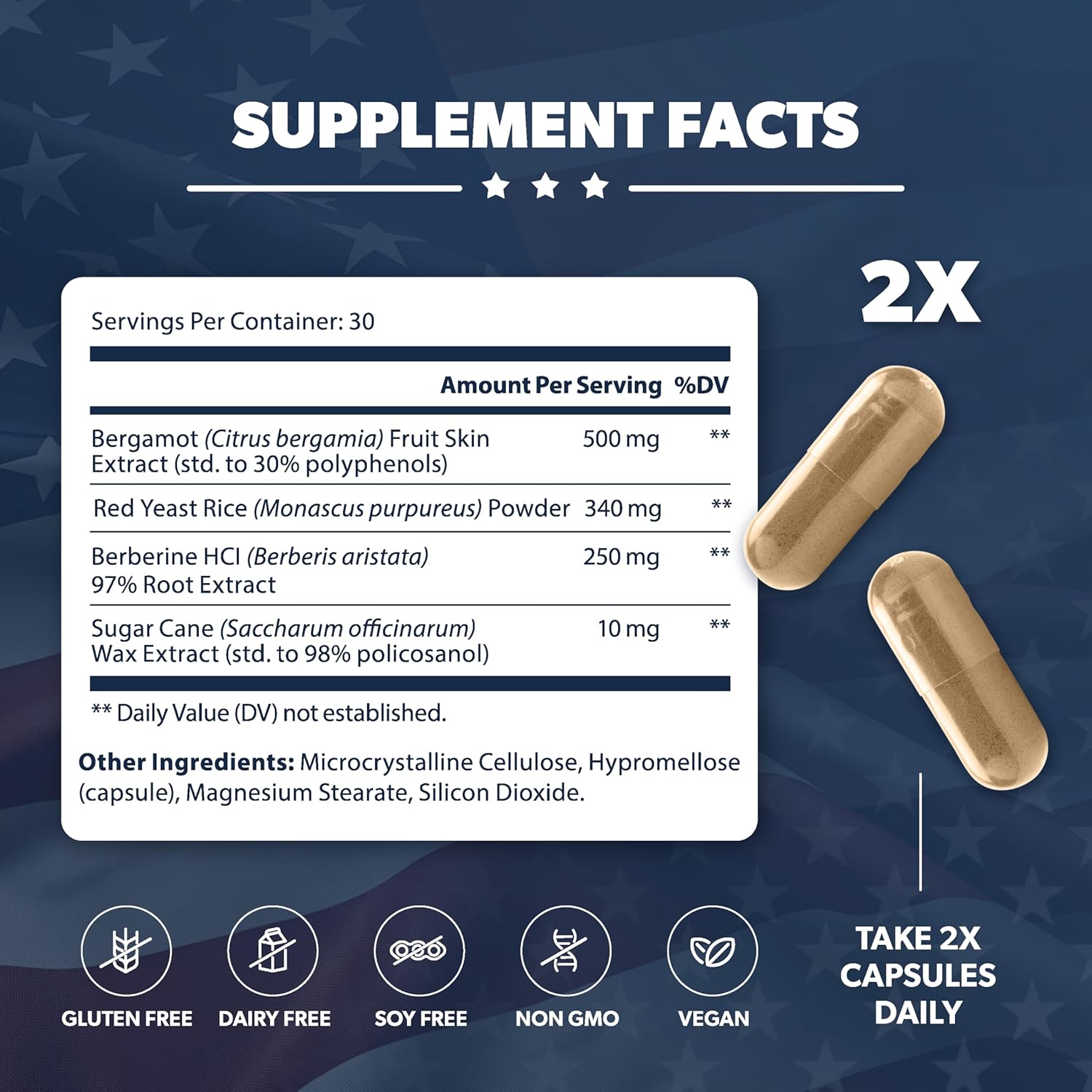 Liberty Heart - Berberine, Red Yeast Rice & Citrus Bergamot, Heart Wellness Supplement, Supports Healthy Cholesterol Levels & Blood Pressure Already in Normal Range* - 60 Capsules