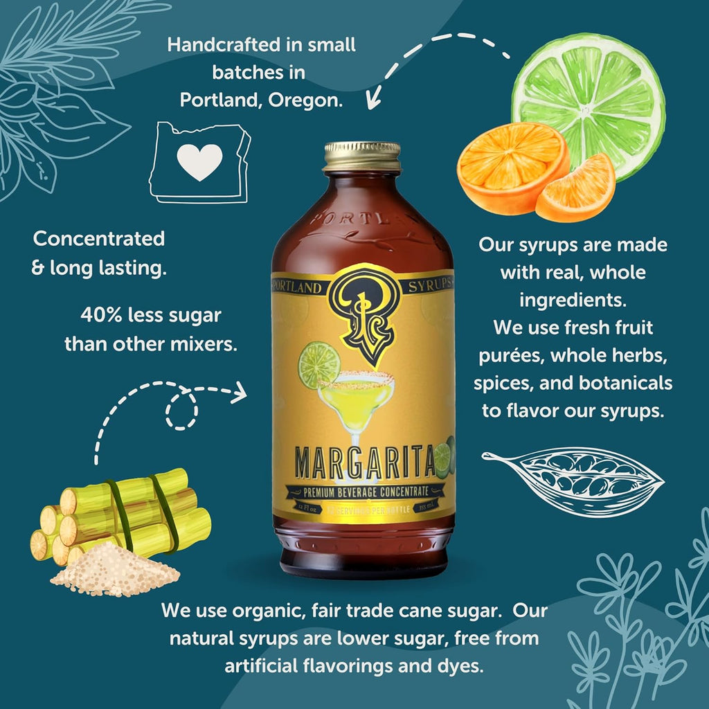 Portland Syrups Margarita Syrup - Craft Cocktail and Mocktail Mixer with Tangerine, Blood Orange, and Lime Puree - 12 oz with 24 Servings (Pack of 1)