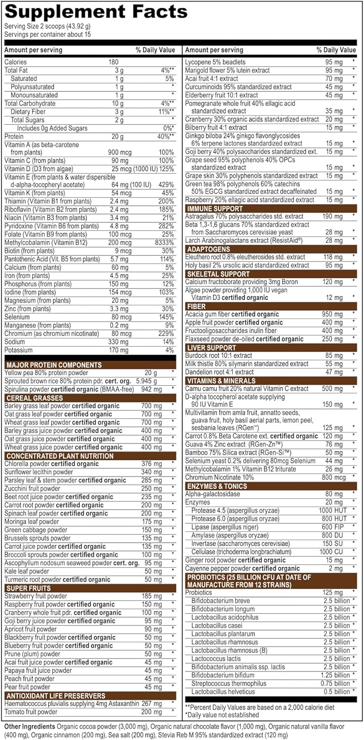 Vibrant Health, Maximum Vibrance, Complete Vegan Meal Shake with Plant-Based Protein, Chocolate Chunk, 15 Servings