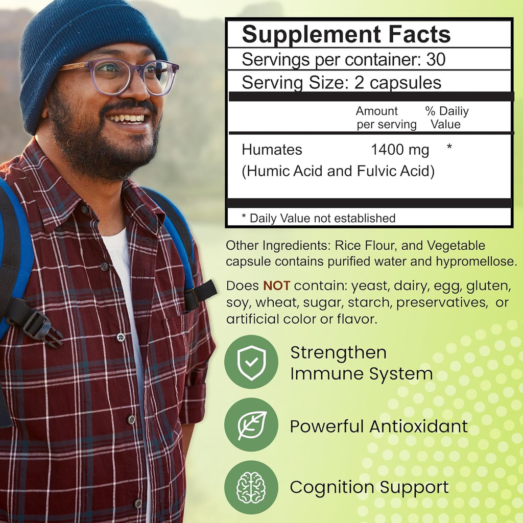 Plant-Sourced Fulvic & Humic Acid Extract Trace Mineral Supplement Blend for Immune Support, Gut Health, Cognitive Support, Vitality, Hydration & General Health - Pure Body Essentials - 60 Capsules
