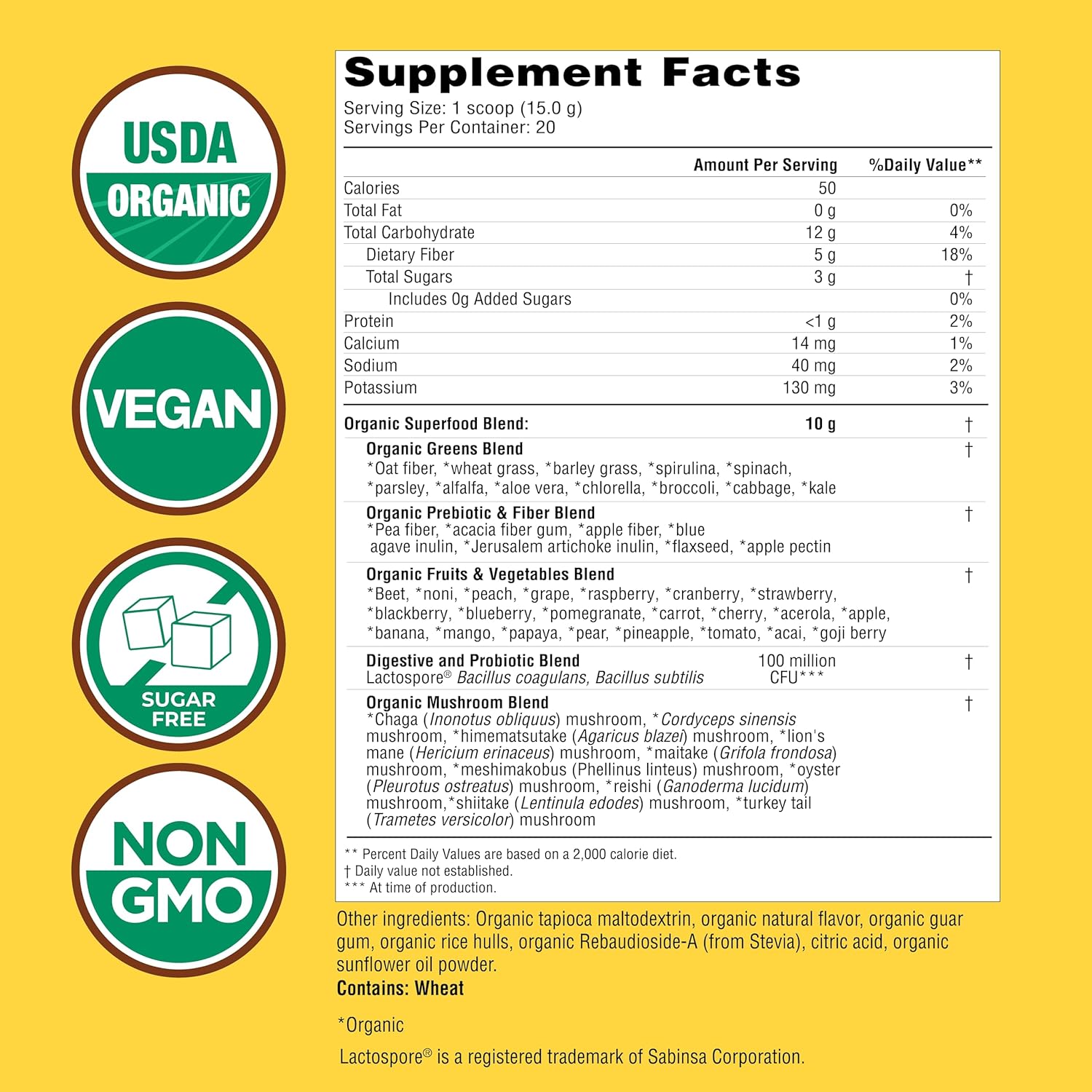 Country Farms Organic Super Greens Apple Banana Flavor, 50 Organic Super Foods, Packed with Fiber, USDA Organic Drink Mix, Fruits, Vegetables, Mushrooms & Probiotics, Supports Energy, 5g Fiber