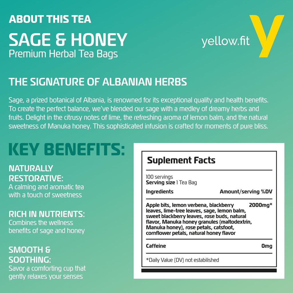 SAGE & HONEY, 100 Loose Leaf Tea Bags THE SIGNATURE OF ALBANIAN HERBS
