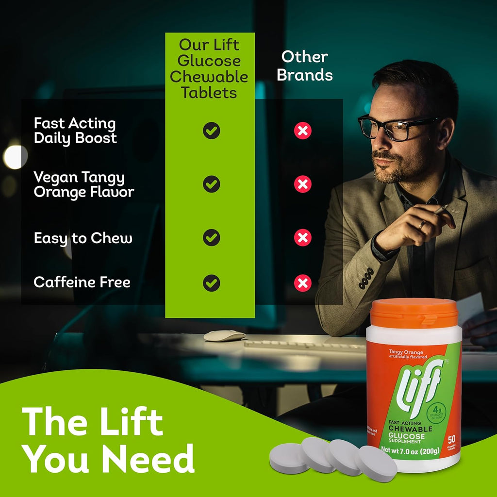 Lift Glucose Fast-Acting Glucose Chewable Energy Tablets, Orange, 50 ct Jar (Pack of 6)