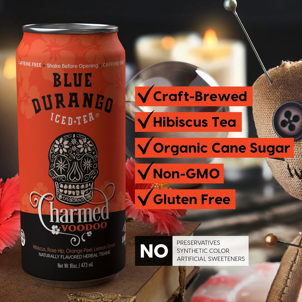 Blue Durango Iced Tea - Charmed Voodoo - Hibiscus Tea, Rose Hip, Orange Peel, & Lemongrass - Low Sugar, Non-GMO, No Artificial Sweeteners, Gluten-Free - Herbal Tisane Ice Drinks - 16 oz (12 Pack)