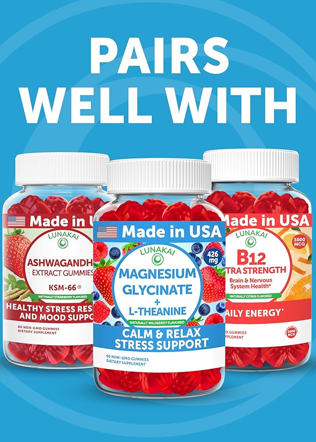 Lunakai USA Made Calm & Stress Relief Gummies – Delicious GABA + L-Theanine Calming Supplement for Adults & Kids – Natural Stress Support - 6 Pack