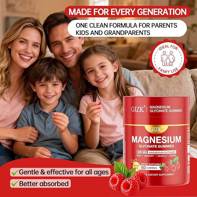 Magnesium Glycinate Gummies 500mg – Sugar Free Magnesium Gummies for Sleep, Stress, Muscle & Nerve Support – for Adults & Kids 4+, Vegan, No Melatonin - Raspberry Flavor
