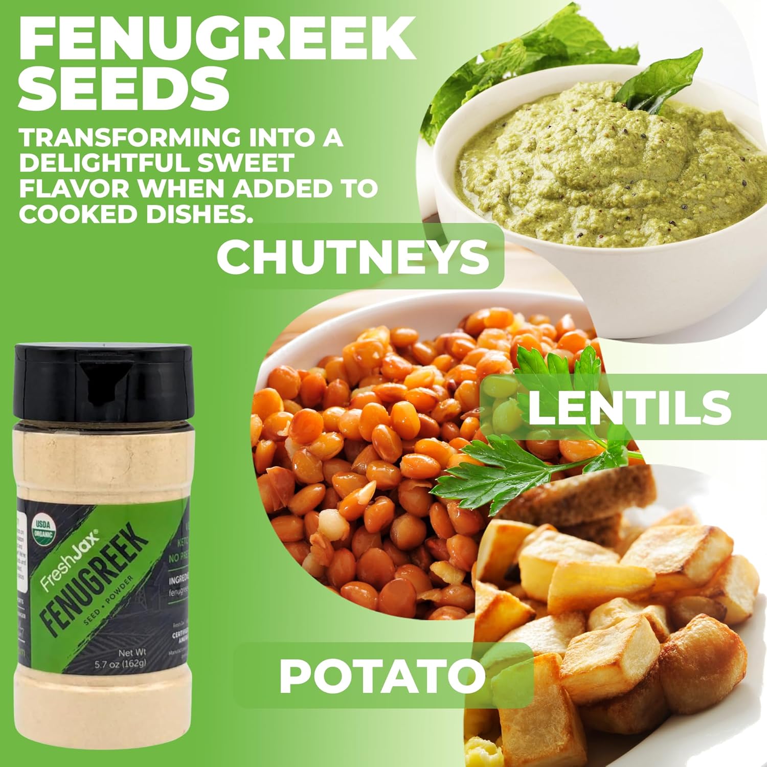 FreshJax Organic Fenugreek Seeds Powder – 5.7 oz Non-GMO, Gluten-Free, Keto, Paleo, Non-Radiated, No Preservatives – Premium Organic Fenugreek Seasoning Handcrafted in Jacksonville