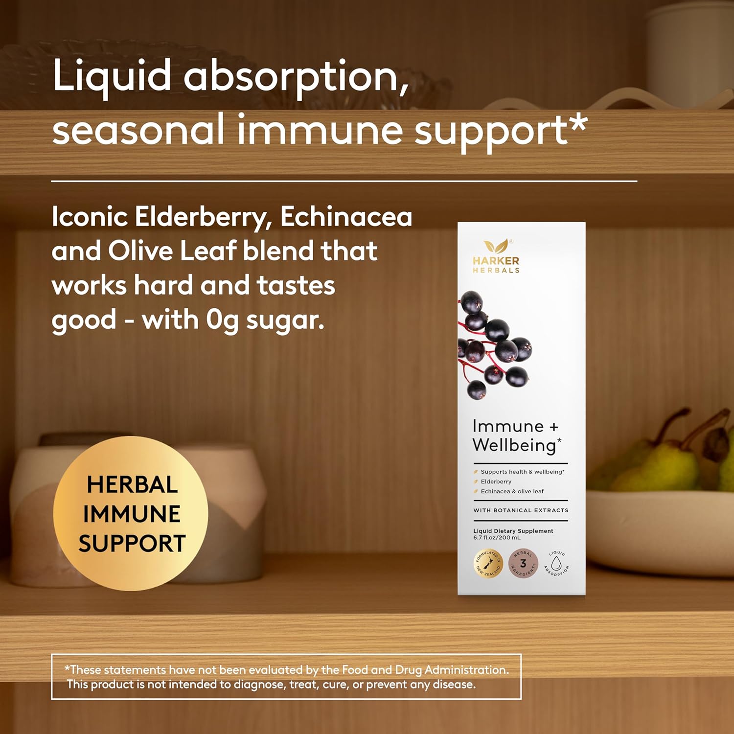 Immune + Wellbeing Syrup, Herbal Formula with Elderberry, Echinacea & Olive Leaf, High Absorption, Wild Berry Flavor, Plant-Based - 6.7 Fl oz (40 Servings)