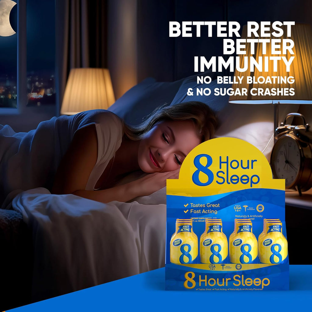 Vitamin Energy 8 Hour Sleep Shot Mixed Berry 8 Pack, Melatonin, 5-HTP, GABA, Valerian, Lavender, Nighttime Relaxation & Sleep Support Supplement, Zero Sugar, Vegan, Gluten-Free, Kosher, 1.93 fl oz