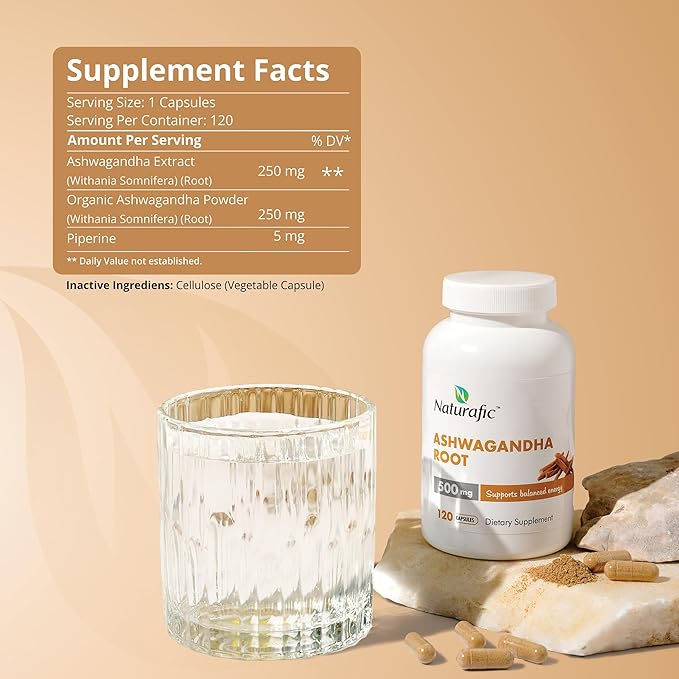 Ashwagandha Root Capsules 500mg – 120 Vegan Capsules | Traditionally Used Herb | Non-GMO, Gluten-Free | Herbal Supplement | Plant-Based Wellness Support