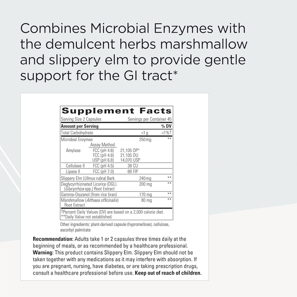 Integrative Therapeutics Similase Sensitive Stomach - Digestive Enzymes with Soothing Herbs* - with Marshmallow, Slippery Elm, & Licorice Root - Dairy Free - 90 Vegetable Capsules
