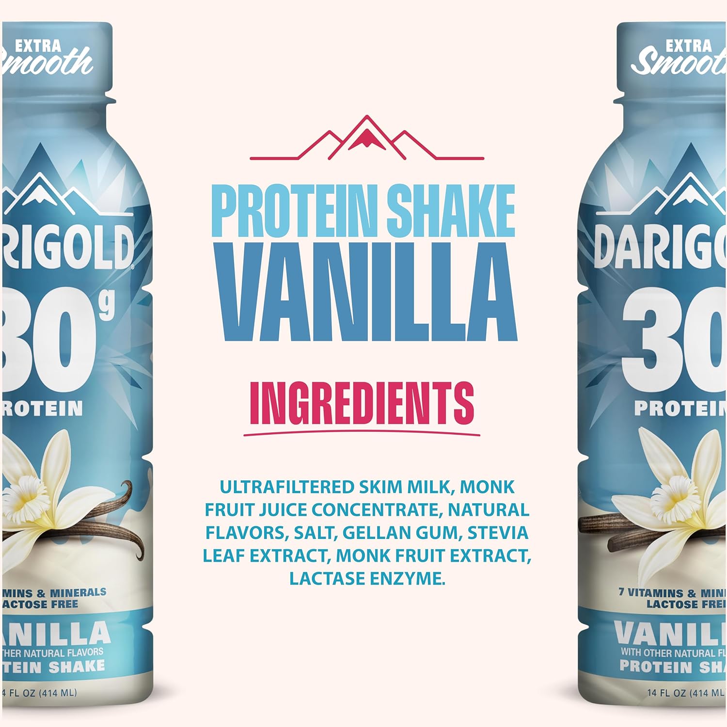 Darigold Ready to Drink Vanilla Protein Shake, 30g Protein, No Added Sugar, Lactose Free, Only 160 Calories. Electrolytes, Gluten Free - 14oz bottles 12 pack