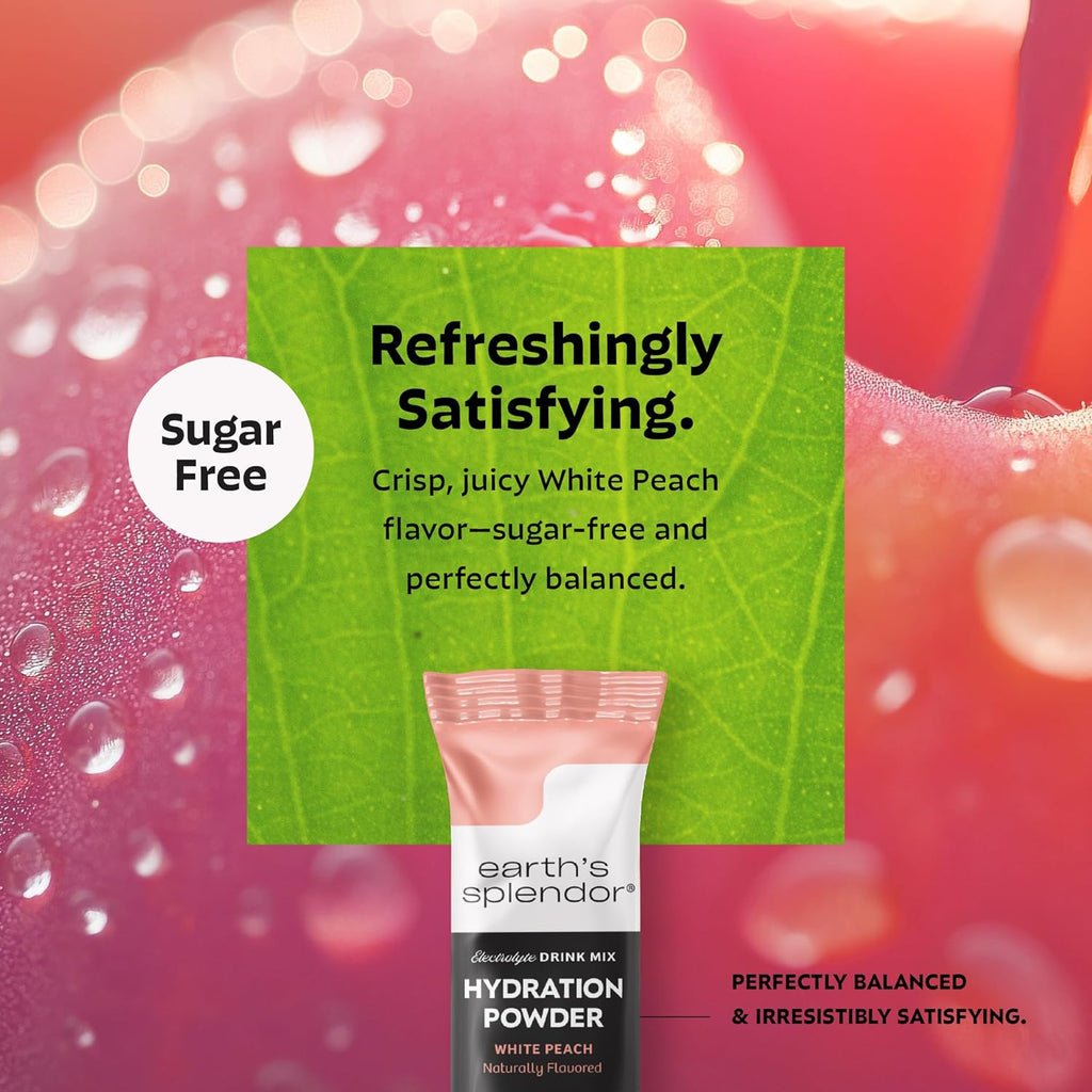Earth's Splendor Electrolytes Powder Packets Sugar Free White Peach Hydration Sticks with Essential Vitamins for Energy & Sports Performance Travel-Friendly Single-Serve Packets for Daily Use 10 Pack