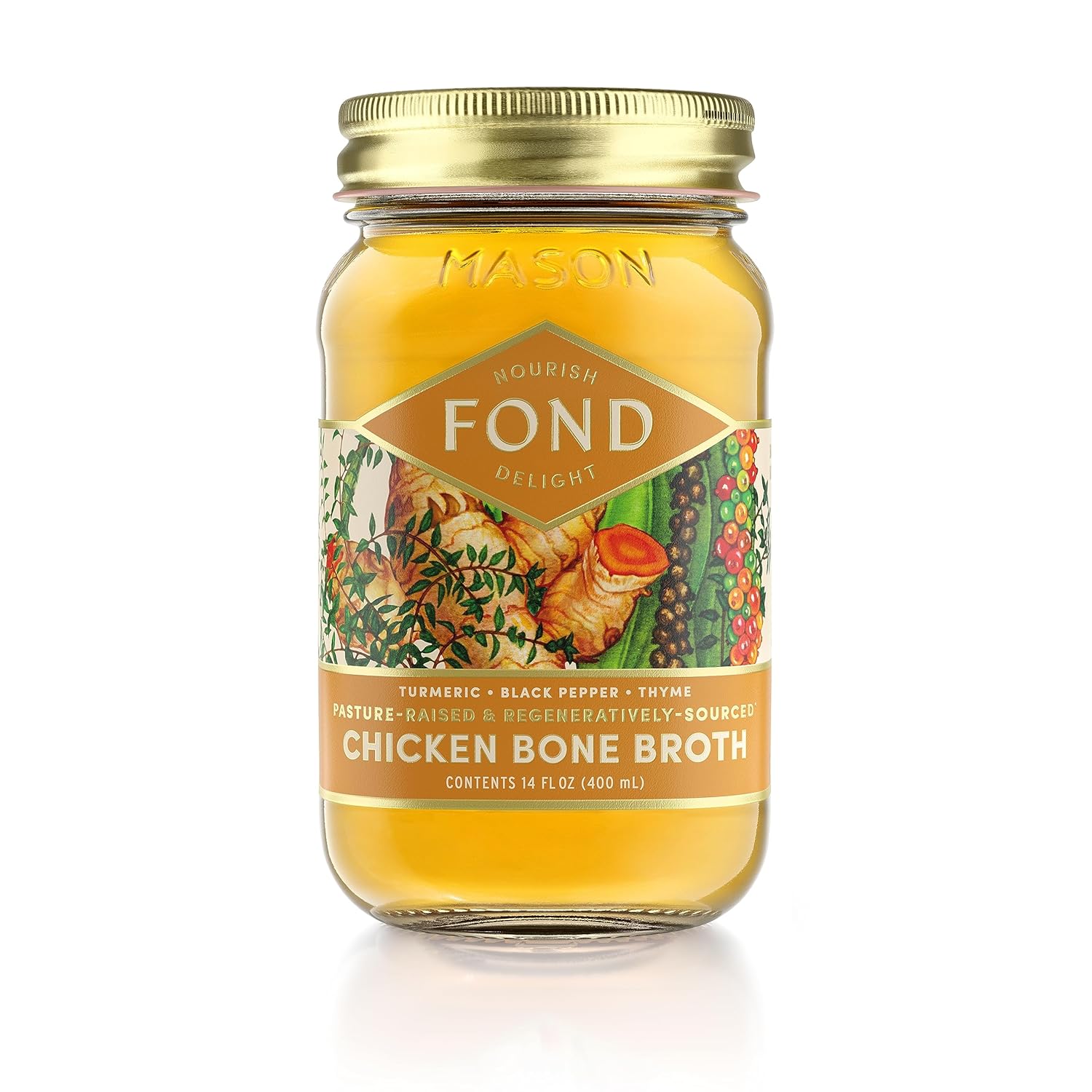 FOND Pasture-Raised Regenerative Chicken Bone Broth infused with Organic Turmeric & Black Pepper