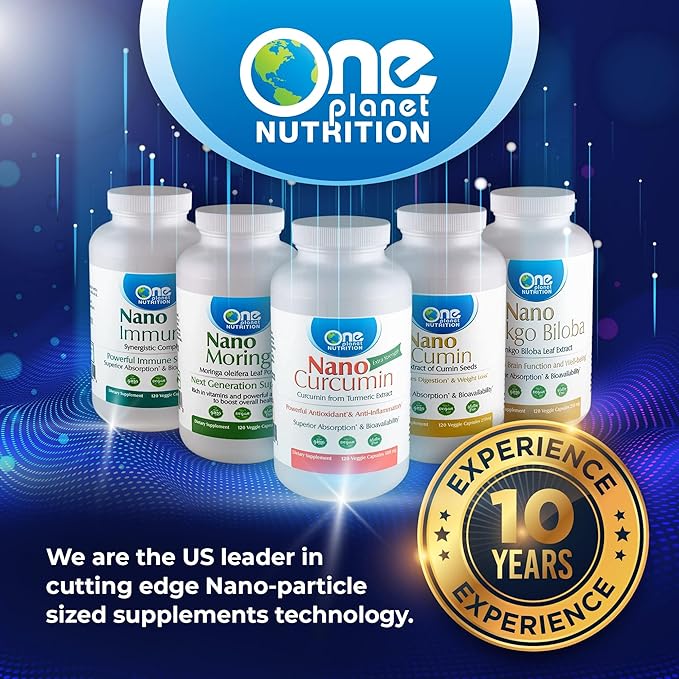 One Planet Nutrition Nano Curcumin 500 mg Veggie Capsules (120 Servings), Nano for High Absorption, Supports Immune Health, Non-GMO, Vegan, Gluten-Free