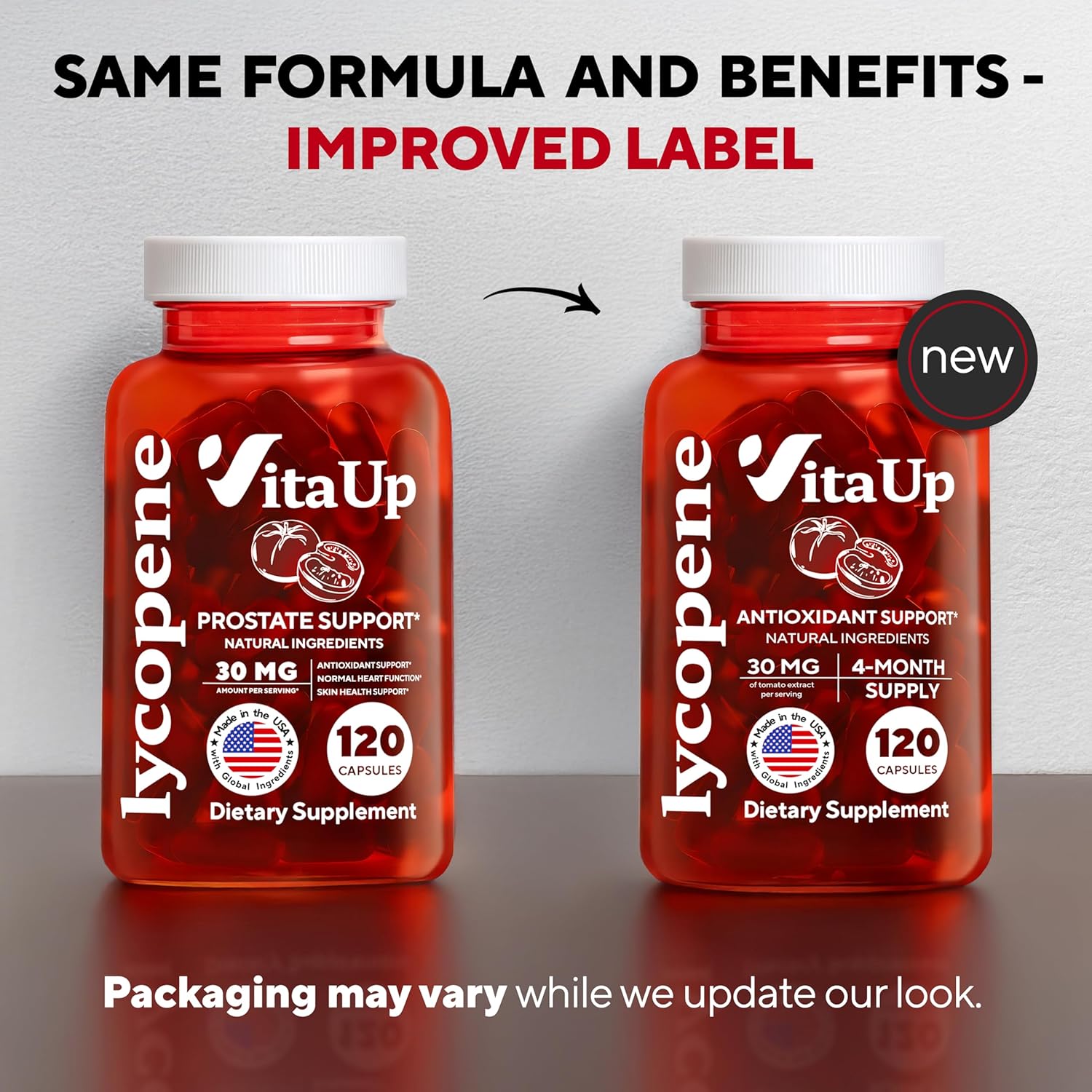 Lycopene Supplements for Men - USA Made Prostate Supplements for Men with Natural Tomato Extract - Non-GMO Lycopene Supplement for Prostate, Skin & Antioxidant Support - 120 Count