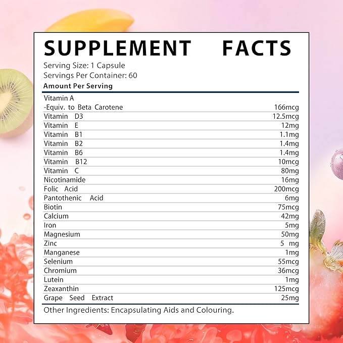 NYO3 Multivitamin for Women with 22 Essential Nutrients | 7 Minerals & 3 Special Additives & 12 Vitamins | Lutein, Zeaxanthin, Grape Seed | Nourish Hair/Skin/Nail | Energy Support | 60 Day Supply