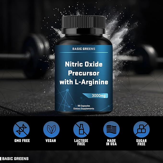 L-Arginine 3000mg Nitric Oxide Supplement for Men and Women – Non-GMO Vegan Capsules with Beet Root for Circulation, Endurance, Energy, Stamina, Performance and Workout – 180 Caps