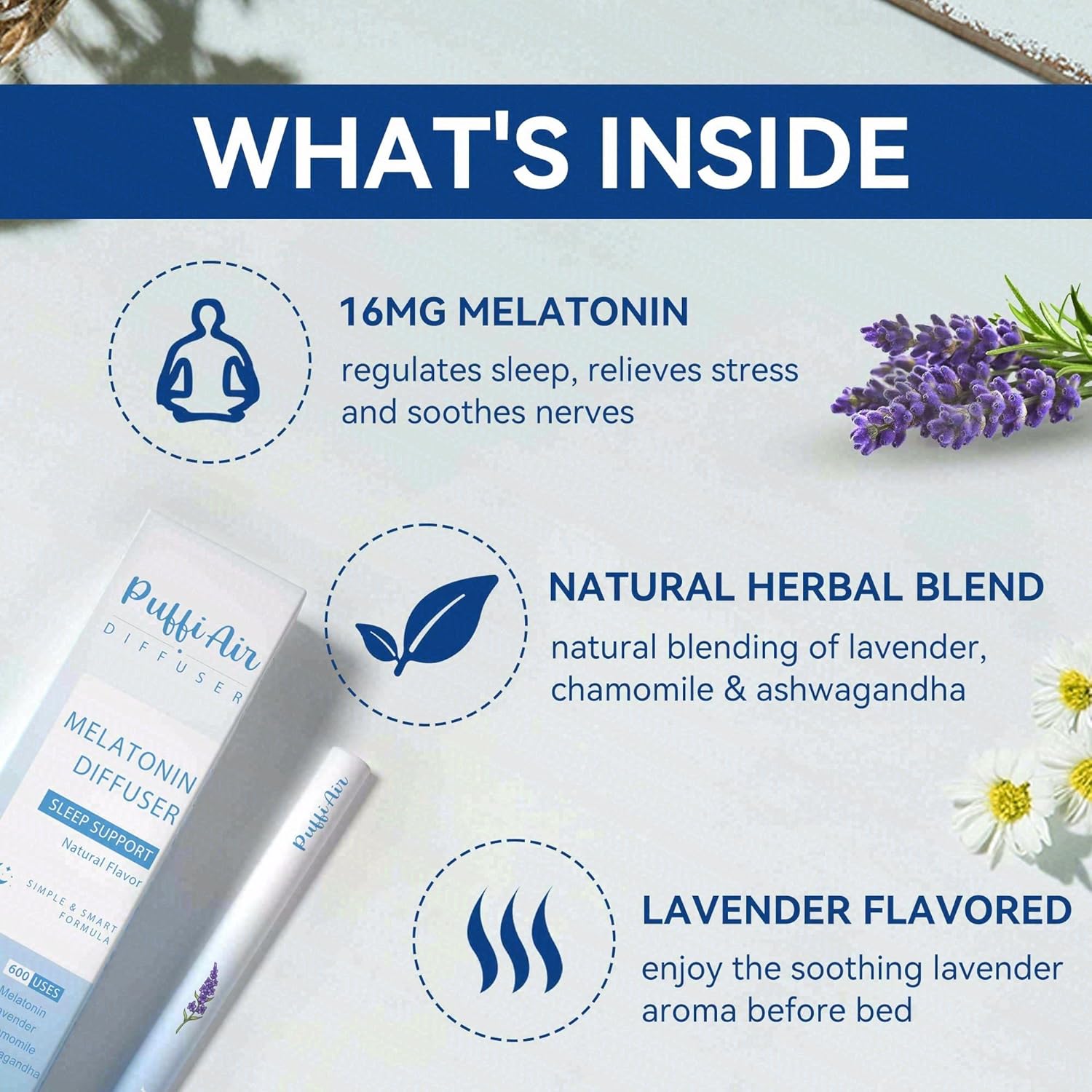 PUFFIAIR Herbal Diffuser Duo with Melatonin, Milk Thistle & More丨Night Renewal Duo for Calm Sleep & Liver Detox Support - 600 Uses Per Stick