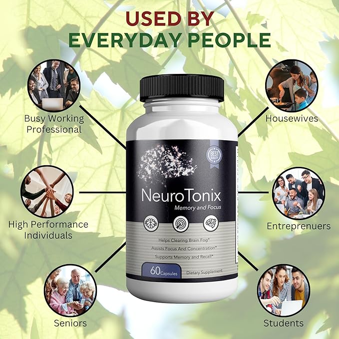 NeuroTonix Brain Support Supplement Enhance Memory & Focus Clear Brain Fog & Boost Cognitive Function 60 Natural Capsules Healthy Brain