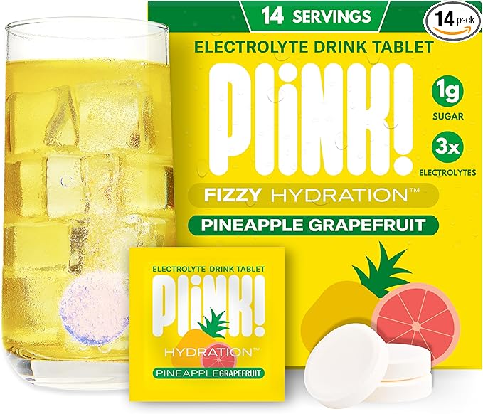 Plink! Fizzy Electrolyte Tablets for Adults & Kids – Pineapple Grapefruit, 14ct – Daily Hydration with Electrolytes – Low Sugar, Low Calorie, Vegan, Keto Friendly, Non-GMO, Water Enhancer