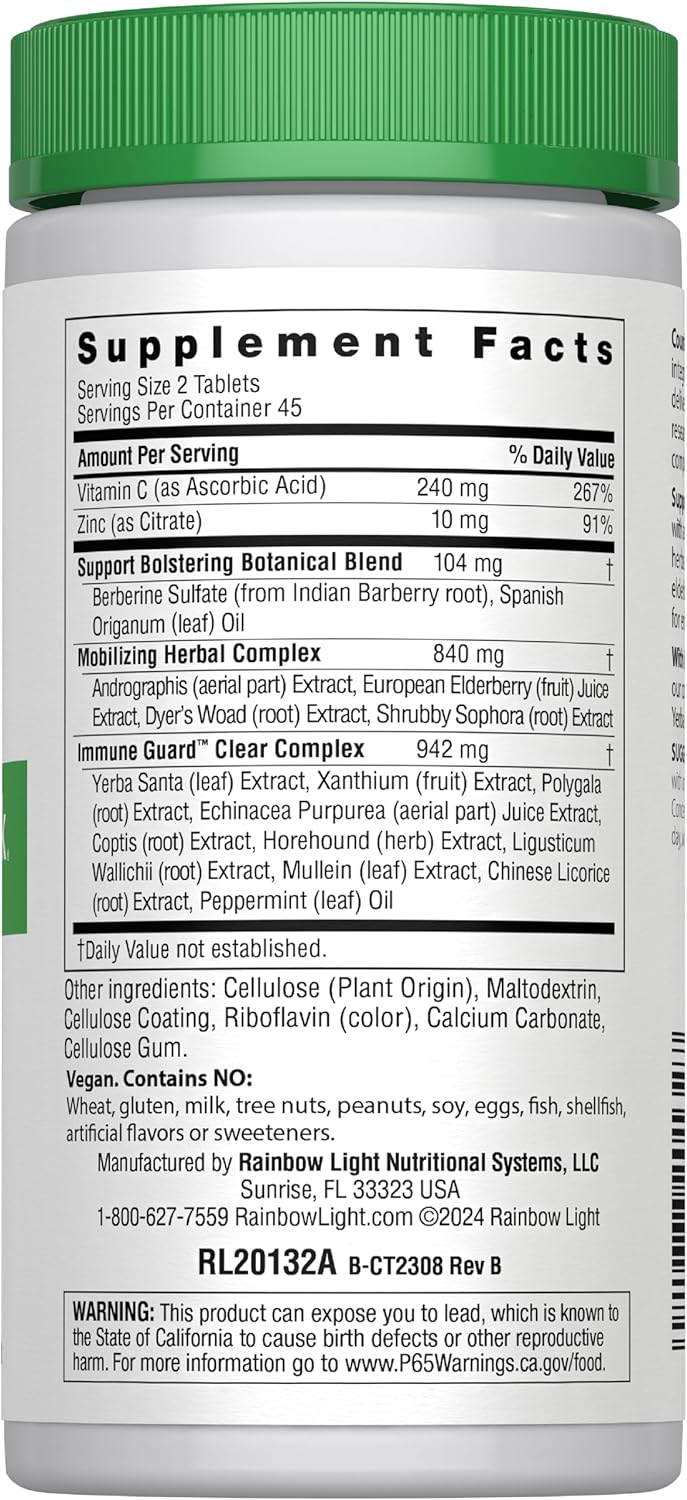 Rainbow Light Counter Attack Immune Support, Dietary Supplement Provides Immune Support, With Vitamin C, Zinc and 3 Targeted Herbal Blends, Vegan and Gluten Free, 90 Count