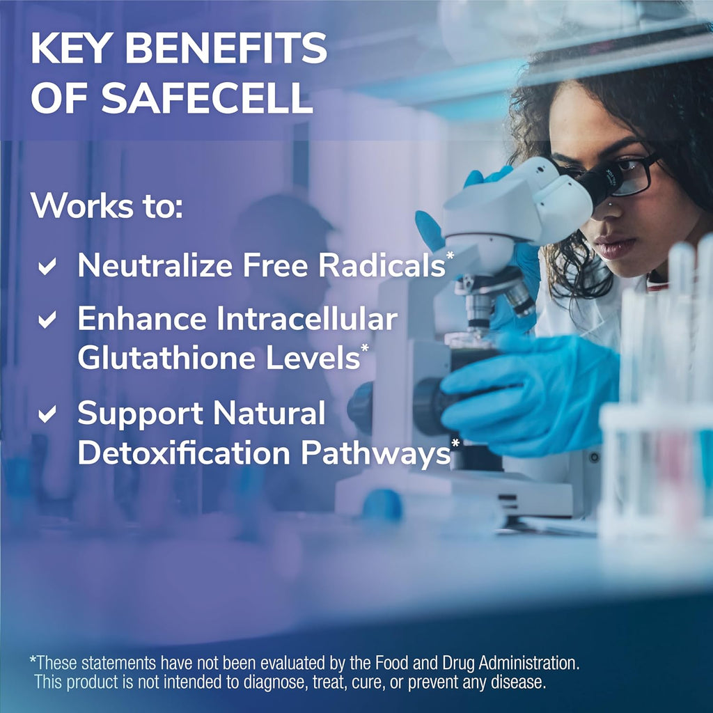 SafeCell S-Acetyl Glutathione Supplement for Neuro Health Support, Powerful Antioxidant to Help Neutralize Free Radicals, Hypoallergenic, 300mg, 60 Vegetarian Capsules