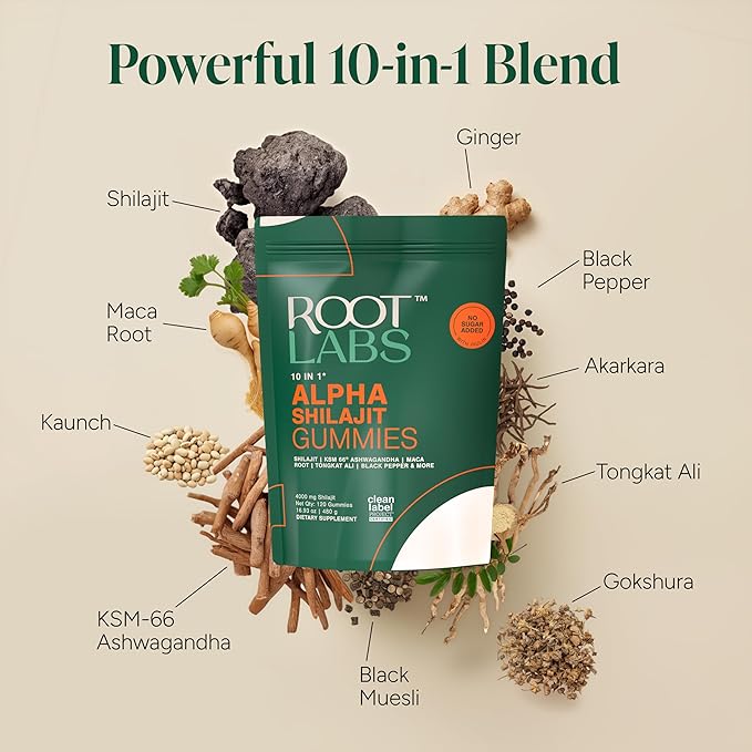 10-in-1 Alpha Shilajit Gummies | 4000 mg Pure Himalayan Shilajit with Tongkat Ali & Maca Root | for Men & Women | ShilAbsorb Bioavailability Tech | Sugar-Free, Vegan | 120 Gummies