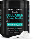 Vital Vitamins Multi Collagen Peptides Powder - Unflavored, Easy to Dissolve - Type I, II, III, V, X - for Women & Men - Promotes Hair, Skin, Nails, & Joint Health - 30 Servings